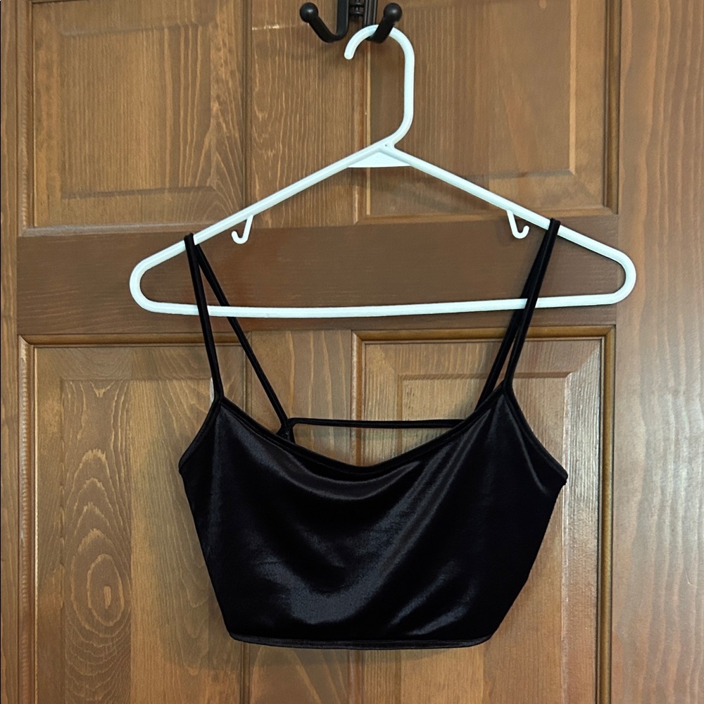 Black Satin/Crushed Velvet Crop Top